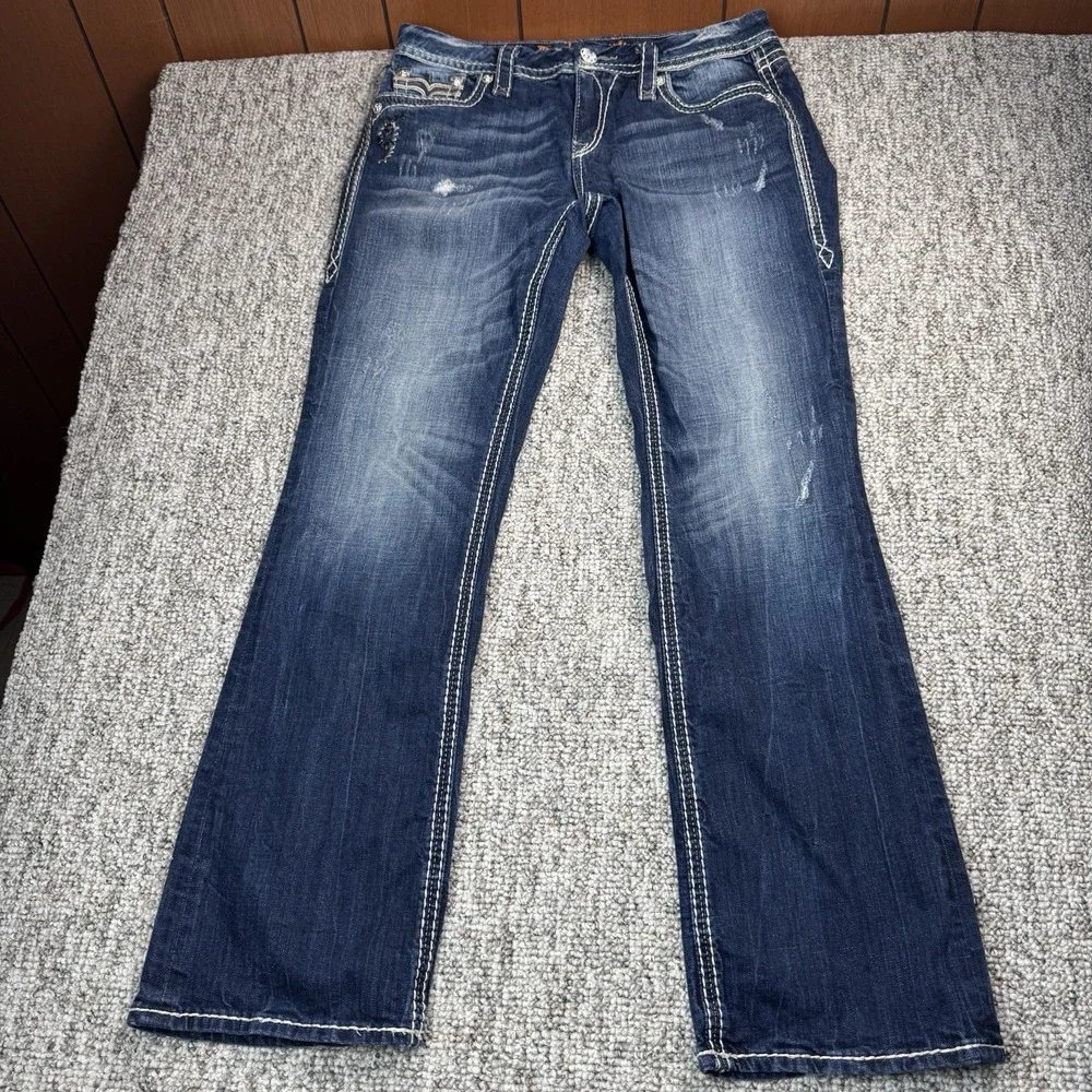 Rock Revival Kai Jeans Womens 30 Fits 32x32 Easy Boot Rhinestone Blue Denim - Picture 1 of 15